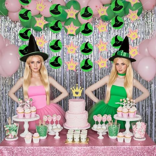 4 Pcs Pink Green Witch Princess Garland Banner