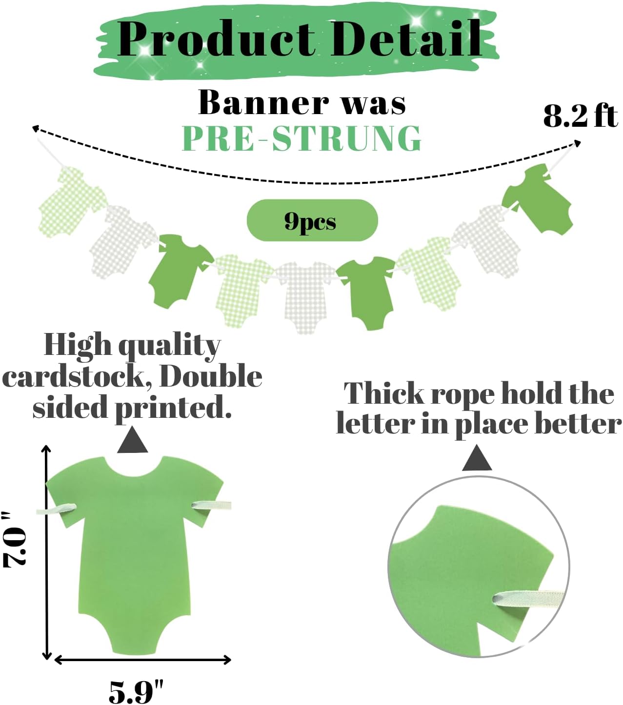 ALISSAR Green Gingham Bodysuit Baby Shower Banner