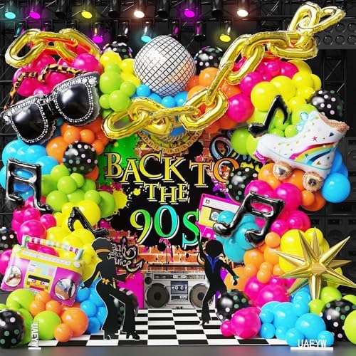 80s 90s Disco Party Decorations 161Pcs Rainbow Balloon Arch Kit