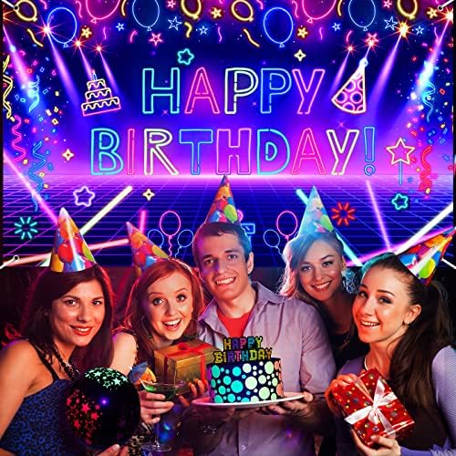 Glow Neon Birthday Party Banner - 71x44 Inch UV Reactive