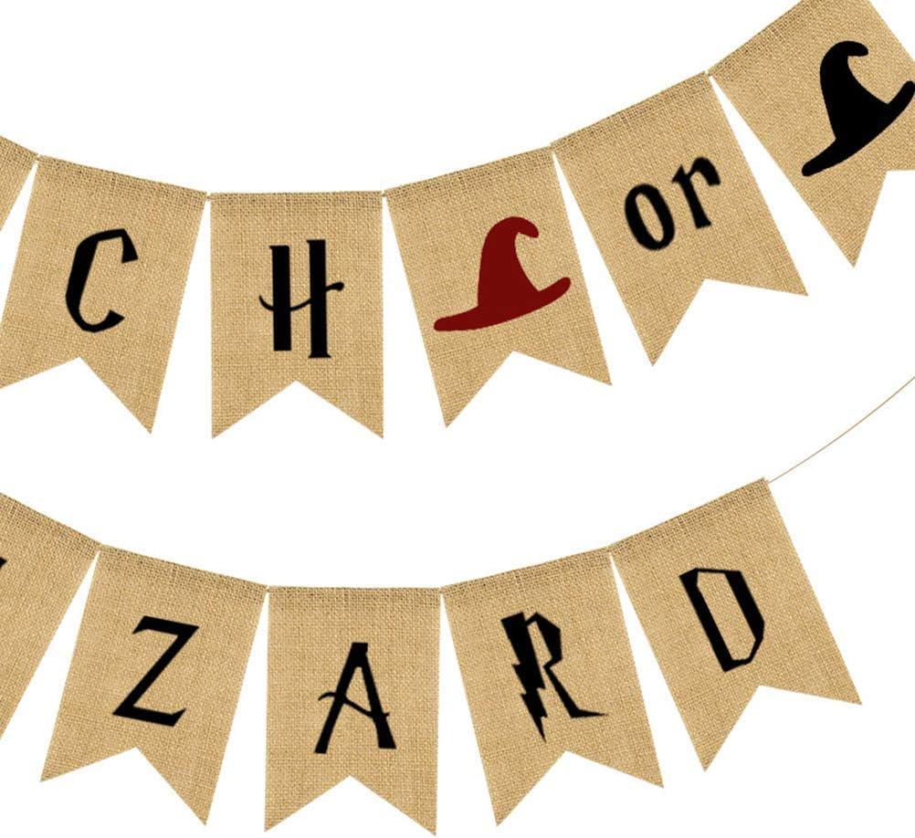 Halloween Witch Or Wizard Burlap Banner