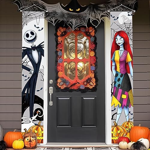 Jack and Sally Halloween Banners - 2 PCS Outdoor Porch Signs