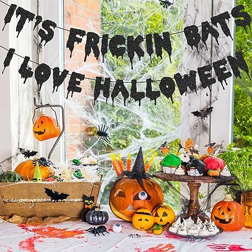 Yisquar Black Glitter Bats Halloween Party Banner