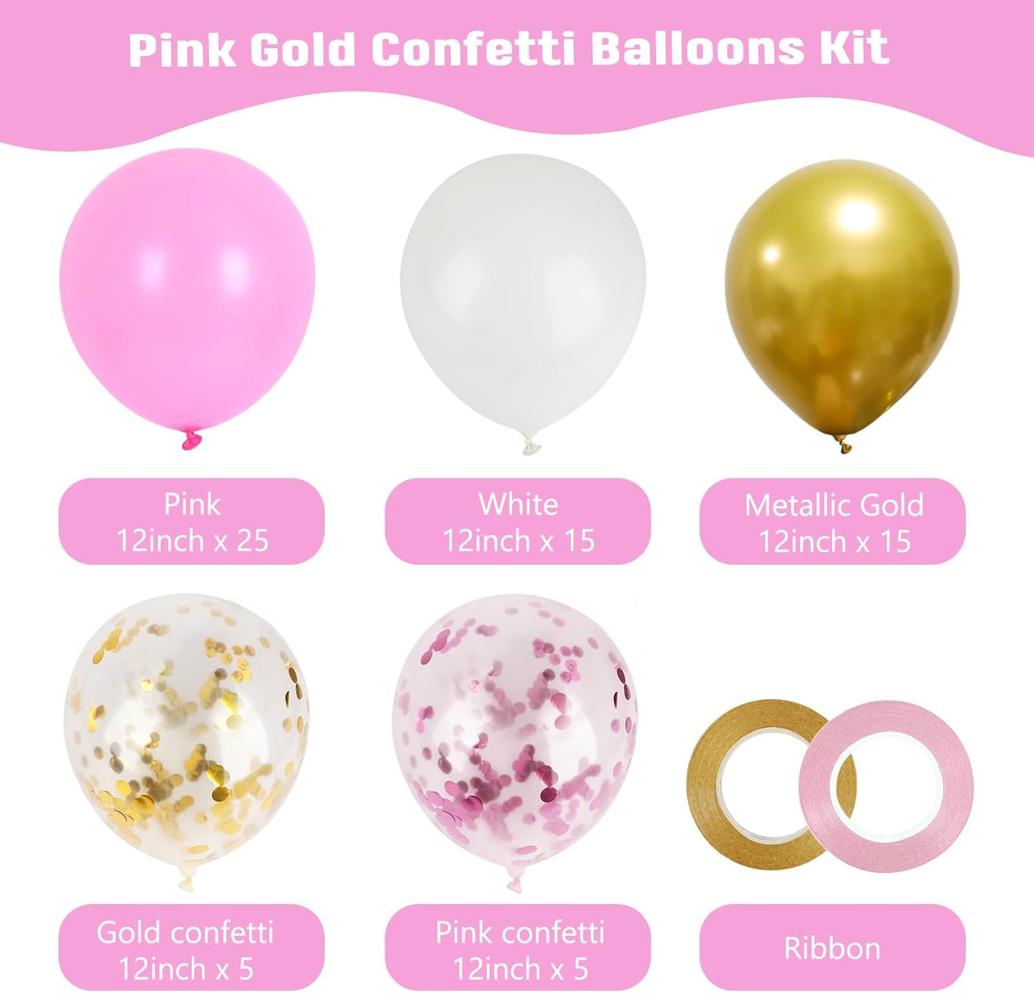 RUBFAC 65pcs Pink Gold Balloons Party Kit