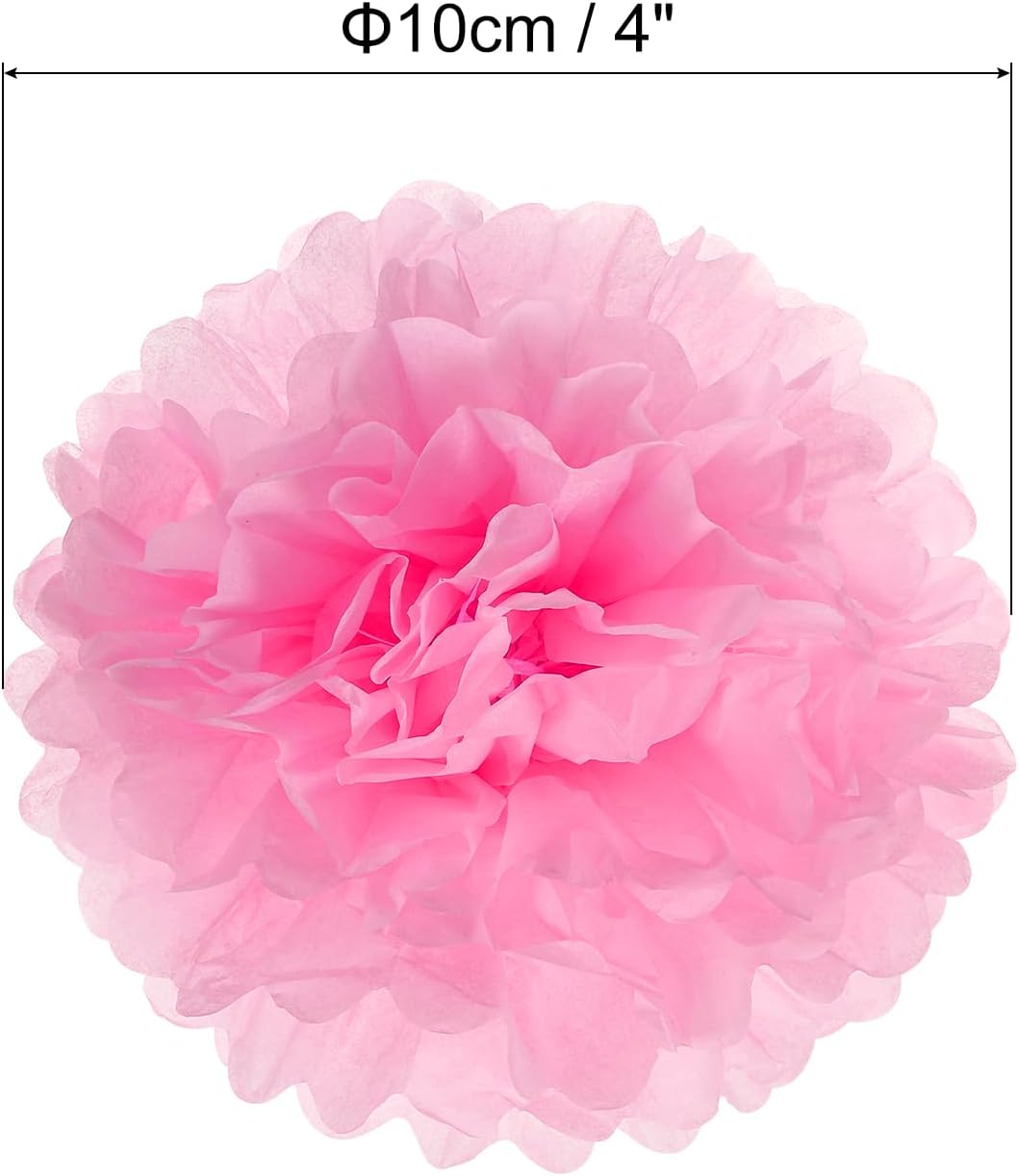 PATIKIL 4 Inch Pink Tissue Pom Pom Flowers 10 Pack