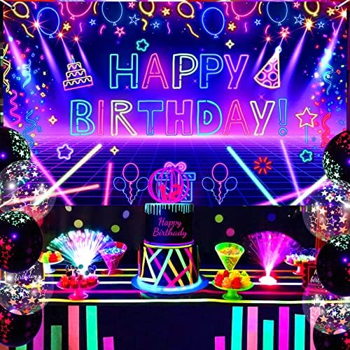 Glow Neon Birthday Party Banner - 71x44 Inch UV Reactive