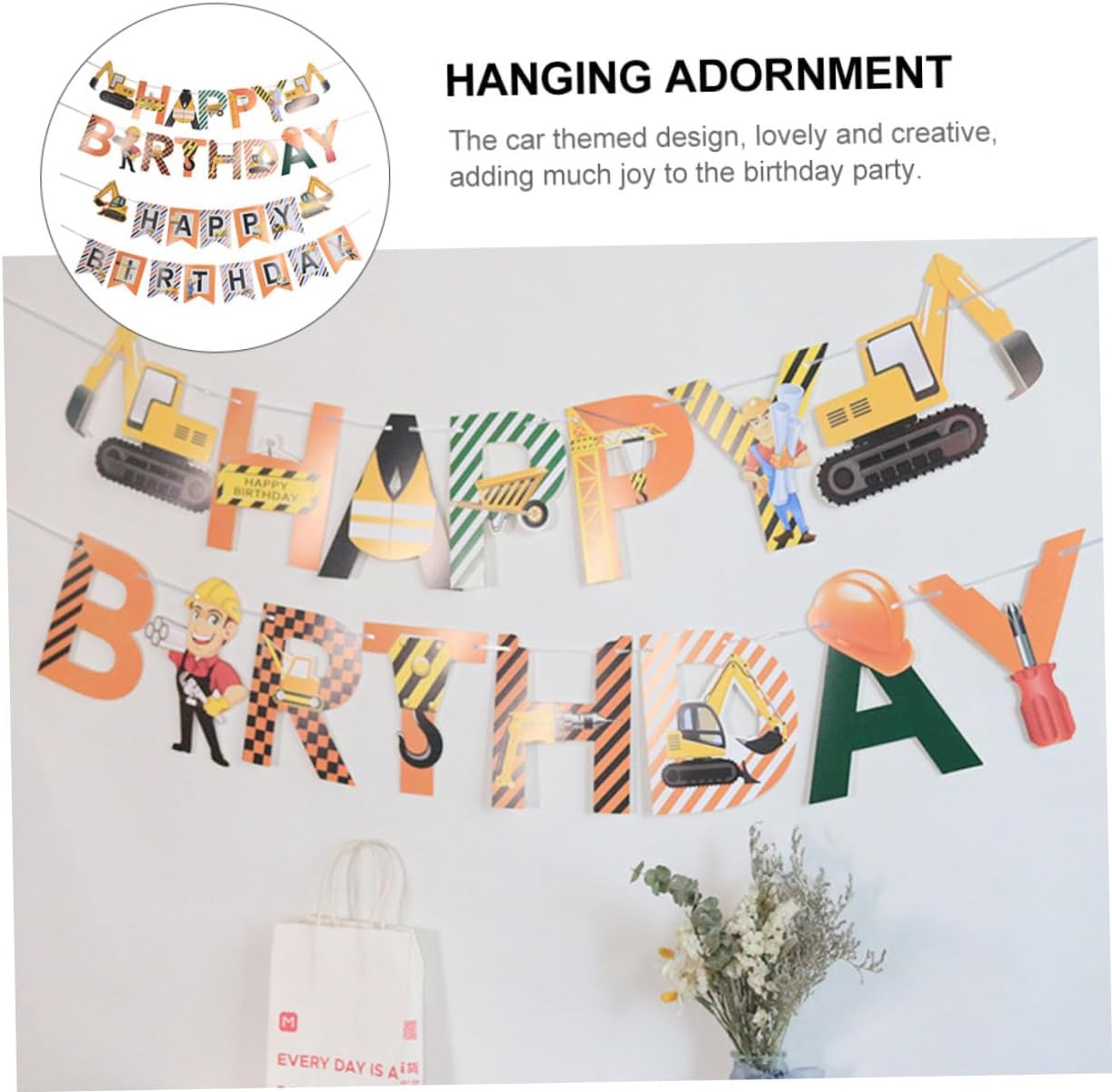 2pcs Excavator Themed Birthday Banners for Boys and Girls