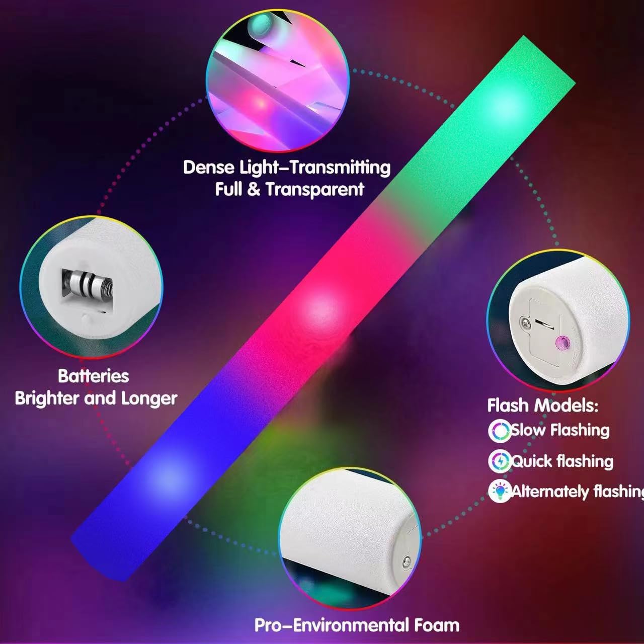 135PCS LED Foam Glow Sticks with 3 Modes