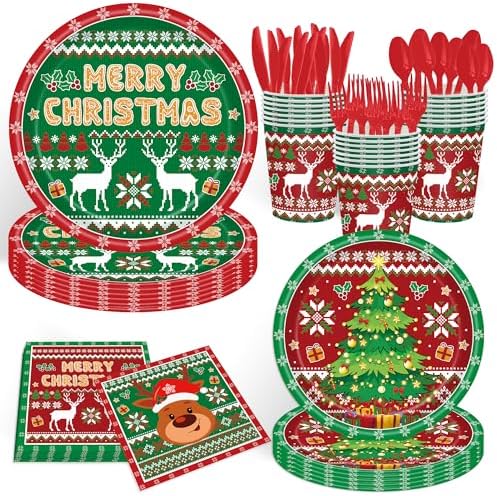Christmas Party Plate Dinnerware Set for 24 Guests