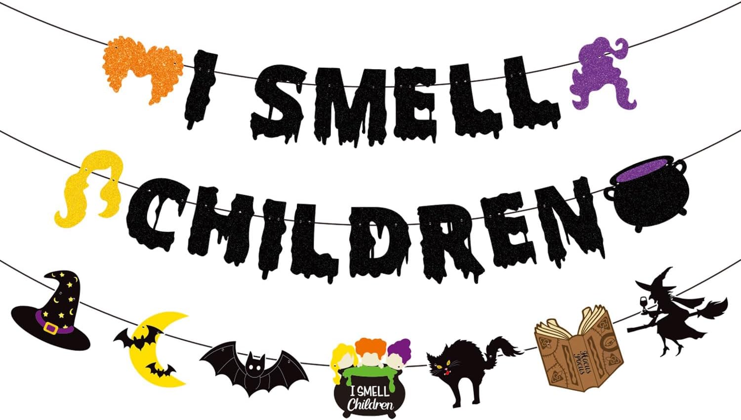 JOZON Black Glittery I Smell Children Halloween Banner