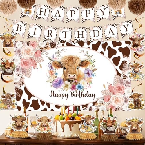 19pcs Highland Cow Party Decorations Set