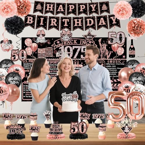 50th Birthday Decor Set 59 pcs Rose Gold Party Essentials