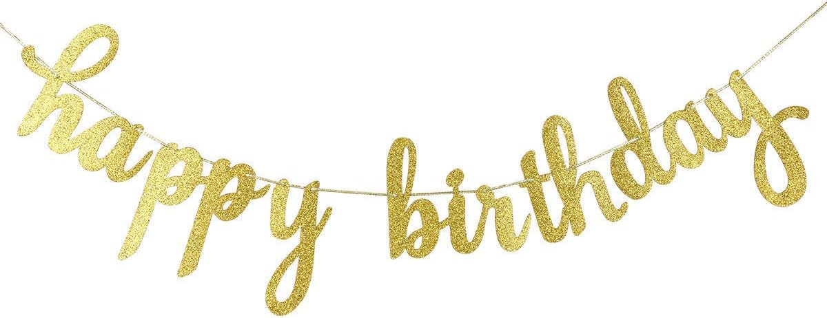 Gold Glitter Happy Birthday Banner for Party Decorations