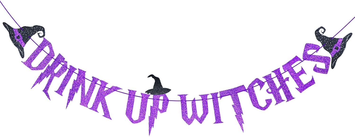 Purple Glitter Drink Up Witches Halloween Banner
