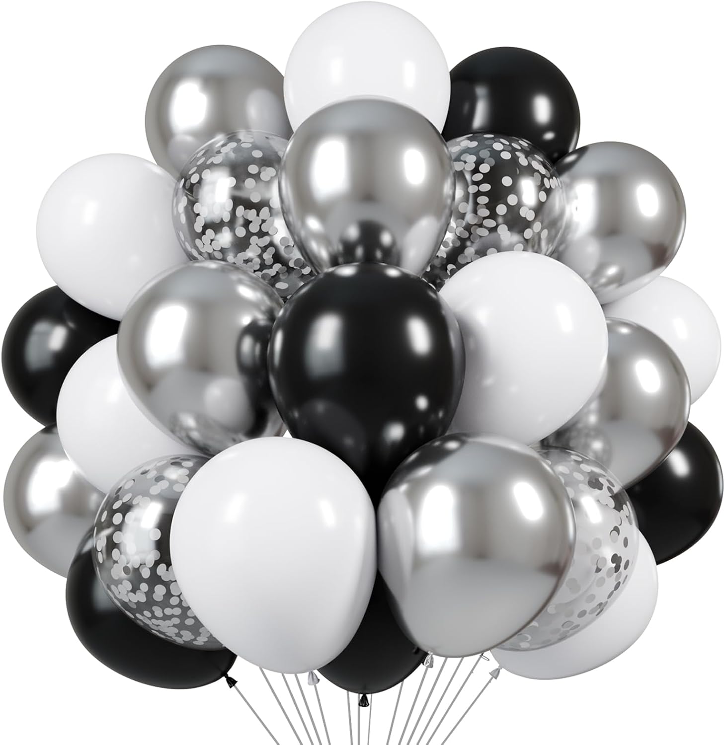 Black and Silver Balloons 60pcs 12 Inch Party Decorations