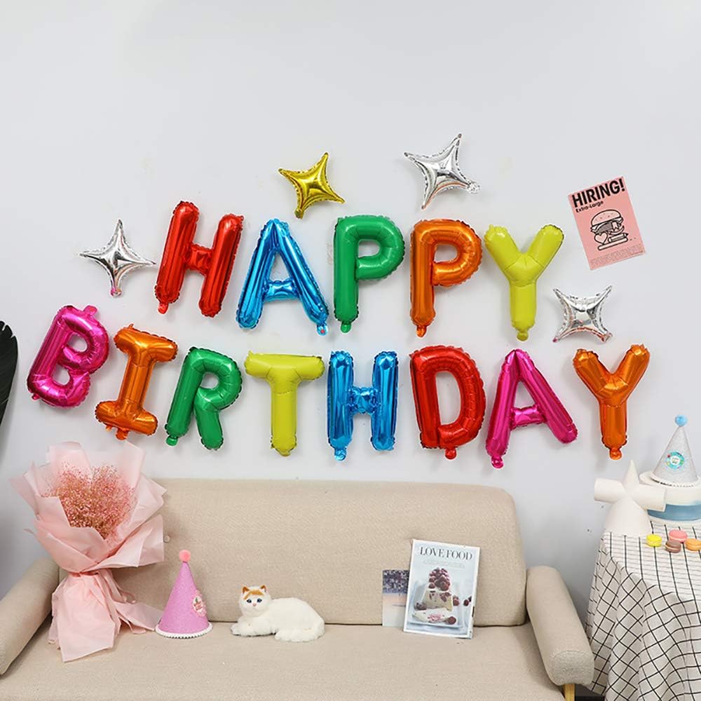 Rainbow Happy Birthday Balloons Banner 16 Inch Mylar Foil Letters Sign