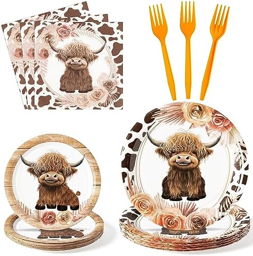 96Pcs Highland Cow Themed Party Tableware Set