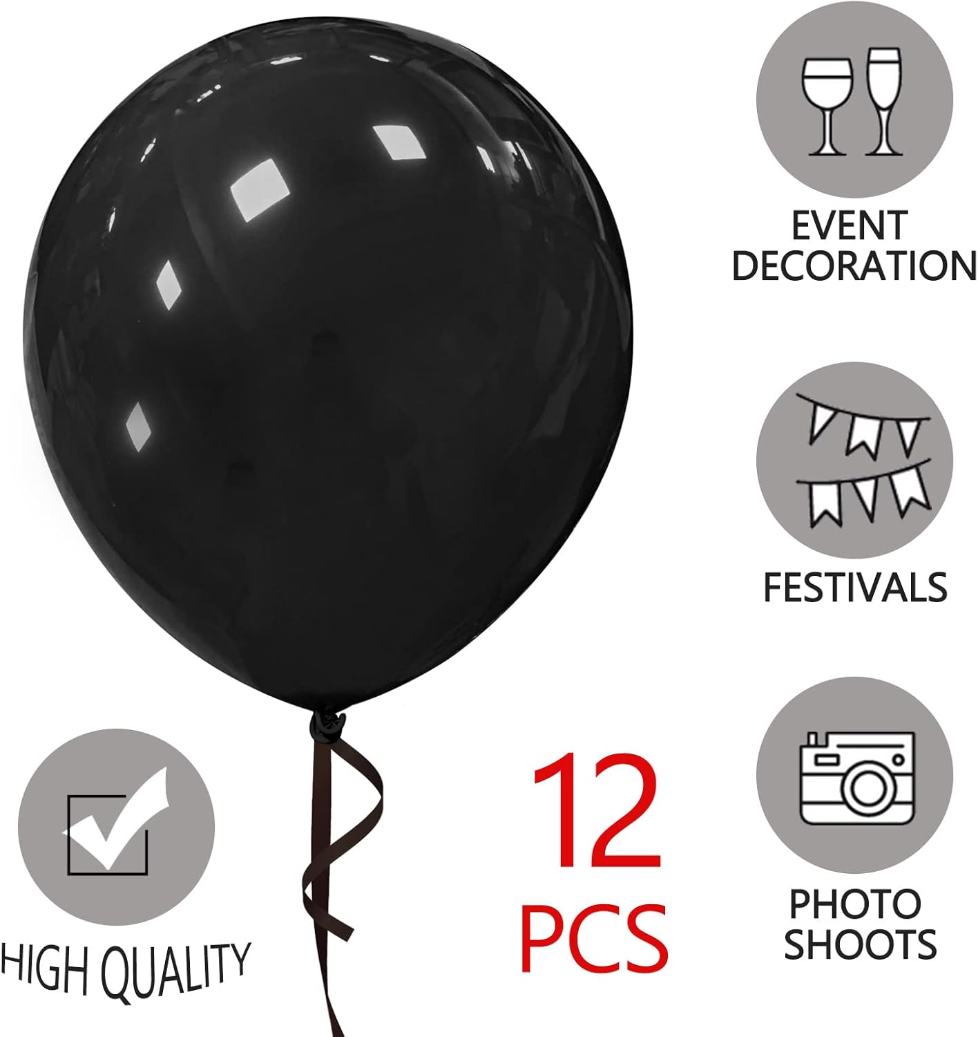 18 Inch Black Balloons 12 Pack for Party Decorations