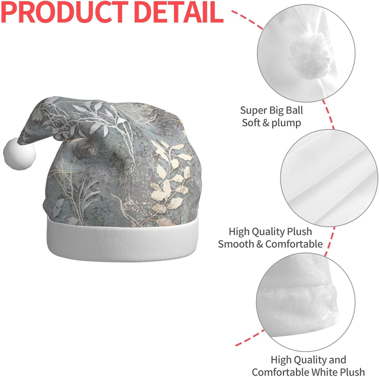 QINZHENG Blue Grace Flora Print Santa Hat for Women