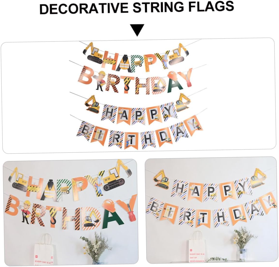 2pcs Car Themed Birthday Hanging Flags for Boys and Girls