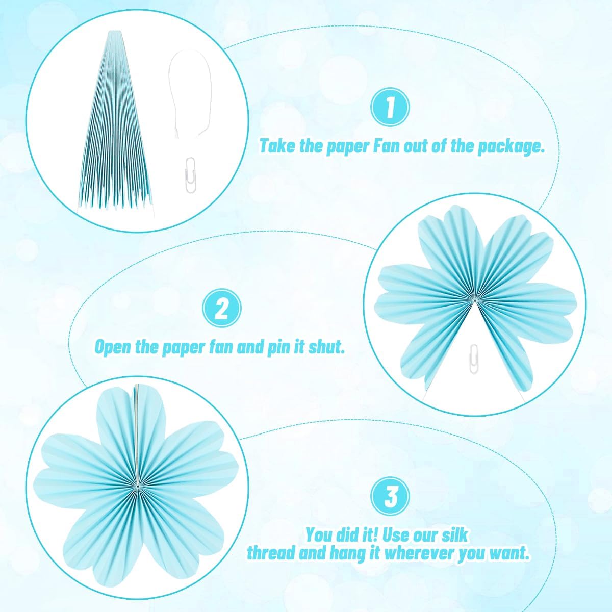 Zilue Paper Fans Decor Pack of 9 Pastel