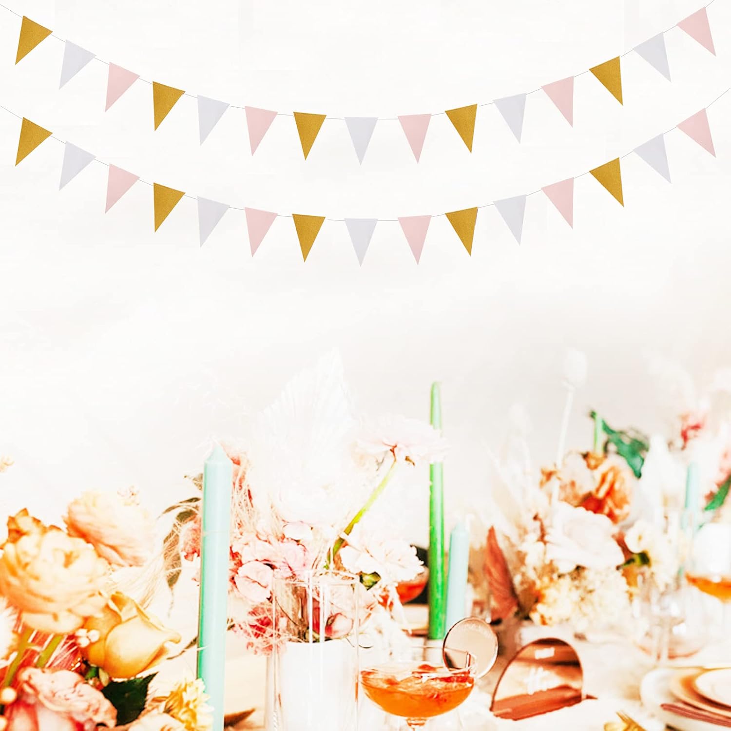 Pink White Gold Pennant Banner 2 Pack Decor