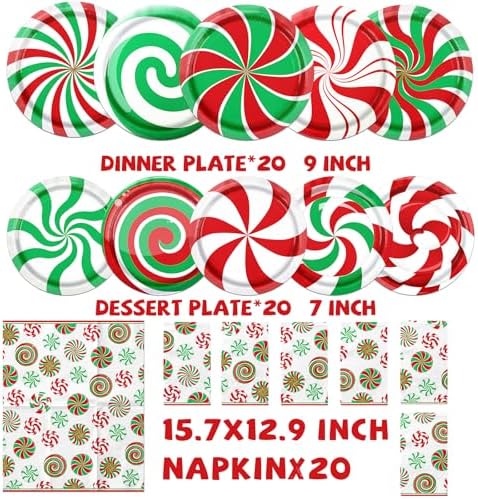 Christmas Candy Cane Plates and Napkins 60pcs Set