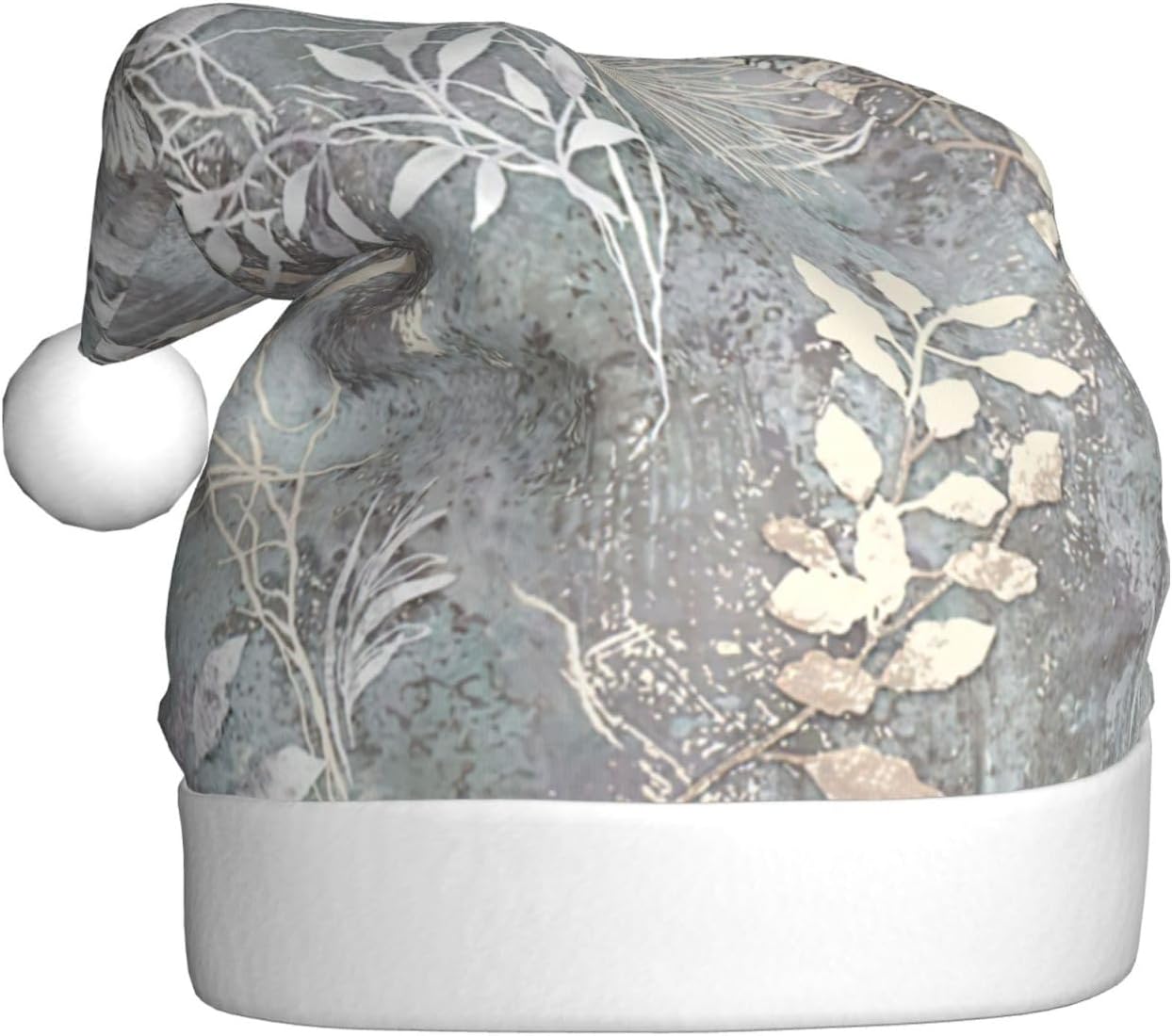 QINZHENG Blue Grace Flora Print Santa Hat for Women