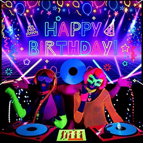 Glow Neon Birthday Party Banner - 71x44 Inch UV Reactive