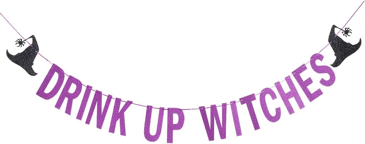 Drink Up Witches Banner Purple Glitter Halloween Decor