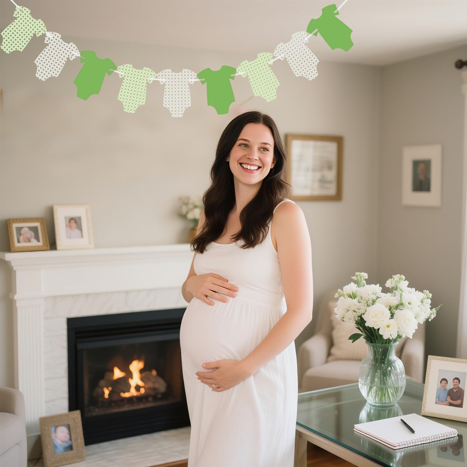 ALISSAR Green Gingham Bodysuit Baby Shower Banner