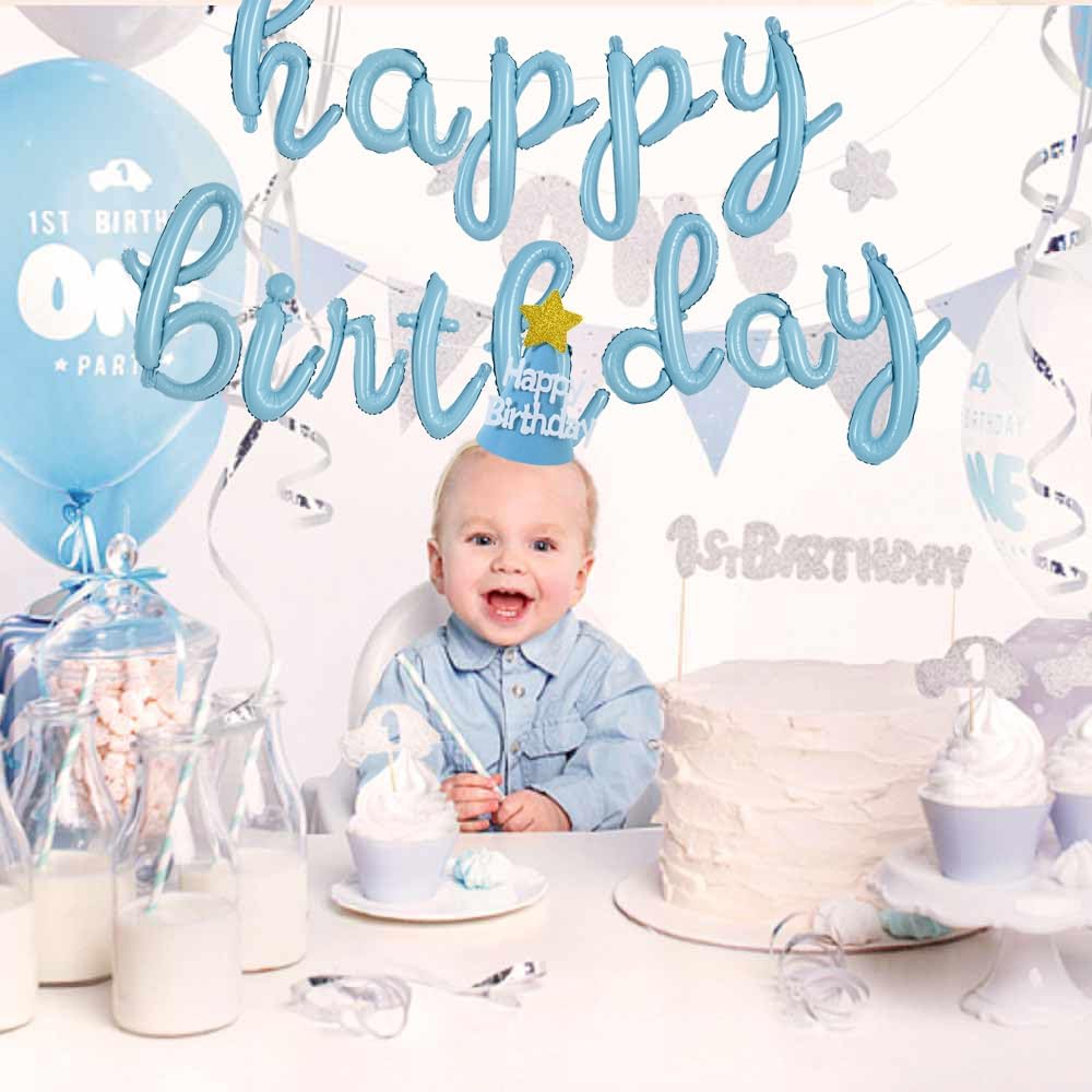 TONIFUL Light Blue Happy Birthday Balloons Banner