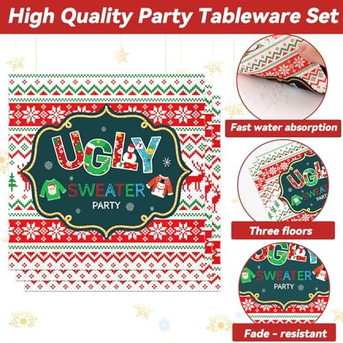 Christmas Ugly Sweater Party Tableware for 24 Guests
