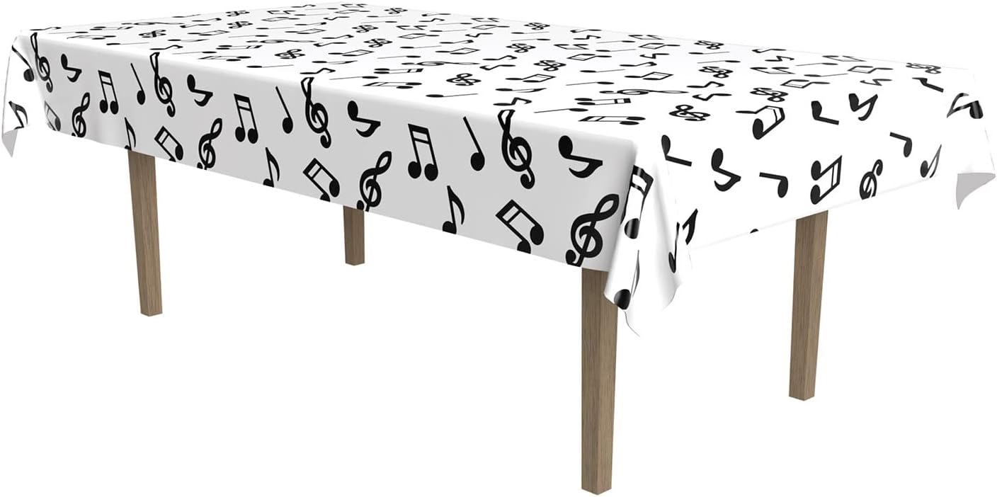 Beistle Musical Notes Tablecover White Black 50s Rock and Roll