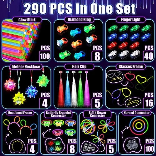 Glow in the Dark Party Supplies with 100 Glow Sticks and LED Toys