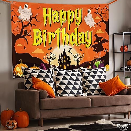 KatchOn Spooky Halloween Happy Birthday Banner - XtraLarge 72x44 Inch