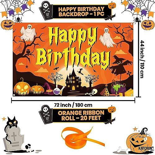 KatchOn Spooky Halloween Happy Birthday Banner - XtraLarge 72x44 Inch