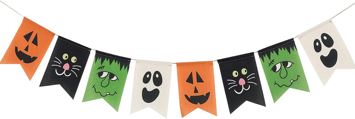 Whaline Halloween Burlap Bunting Banner Decorations