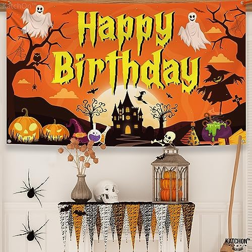 KatchOn Spooky Halloween Happy Birthday Banner - XtraLarge 72x44 Inch