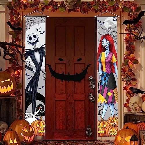 Jack and Sally Halloween Banners - 2 PCS Outdoor Porch Signs