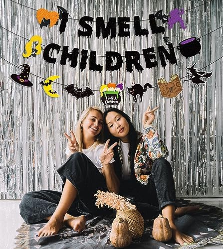 JOZON Black Glittery I Smell Children Halloween Banner