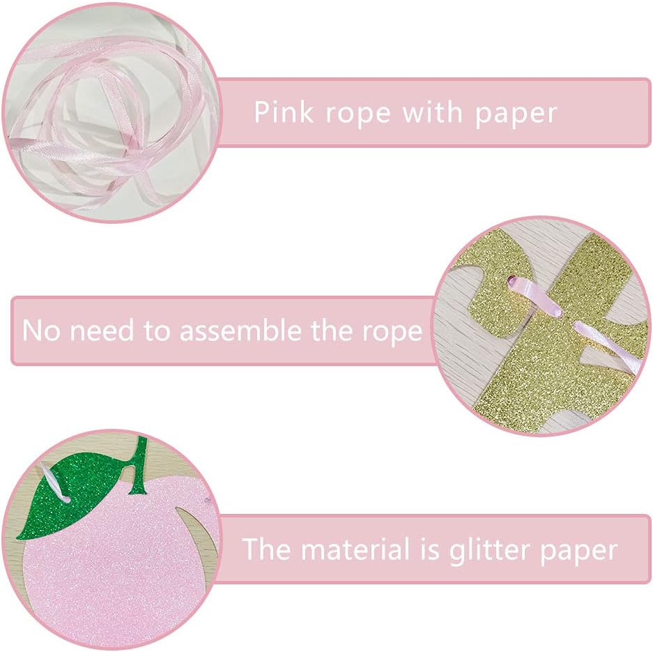 Sweet As A Peach Banner Glitter Pink Birthday Party Decor
