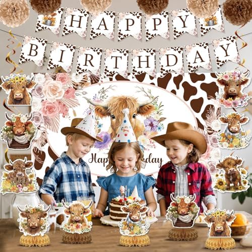 19pcs Highland Cow Party Decorations Set