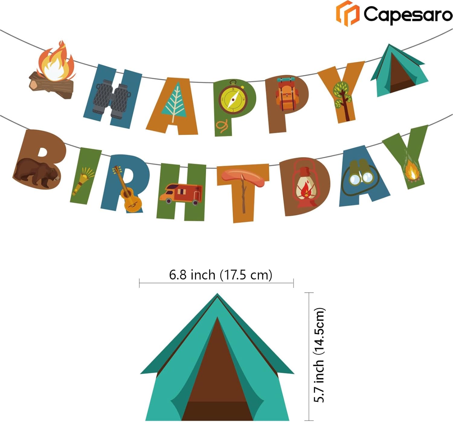 Camping Happy Birthday Banner for Party Decor
