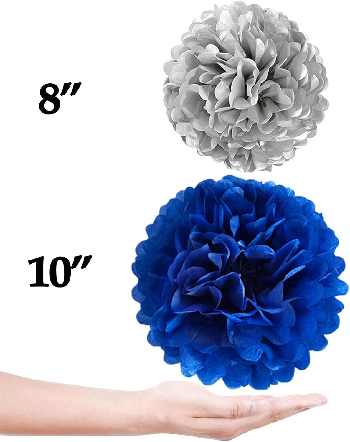 Navy Blue and Silver Tissue Paper Pom Poms Flower Set 28PCS