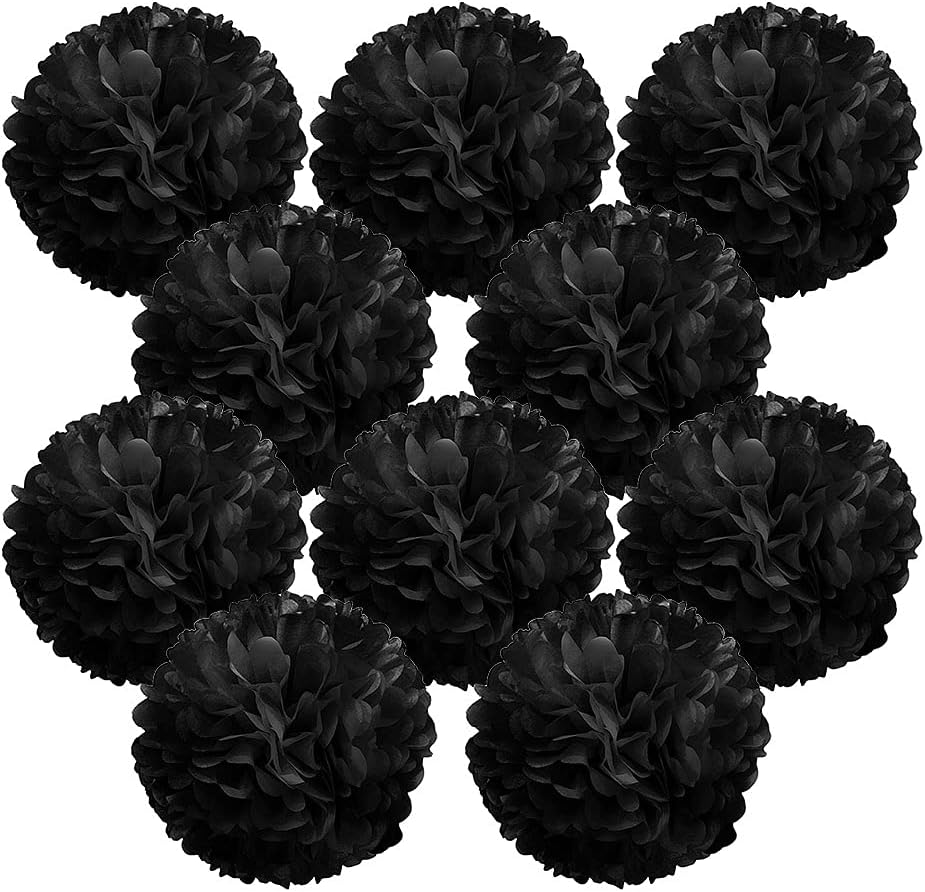 WIRESTER 10 Pcs Black 15 Inch Tissue Paper Flower Pom Poms