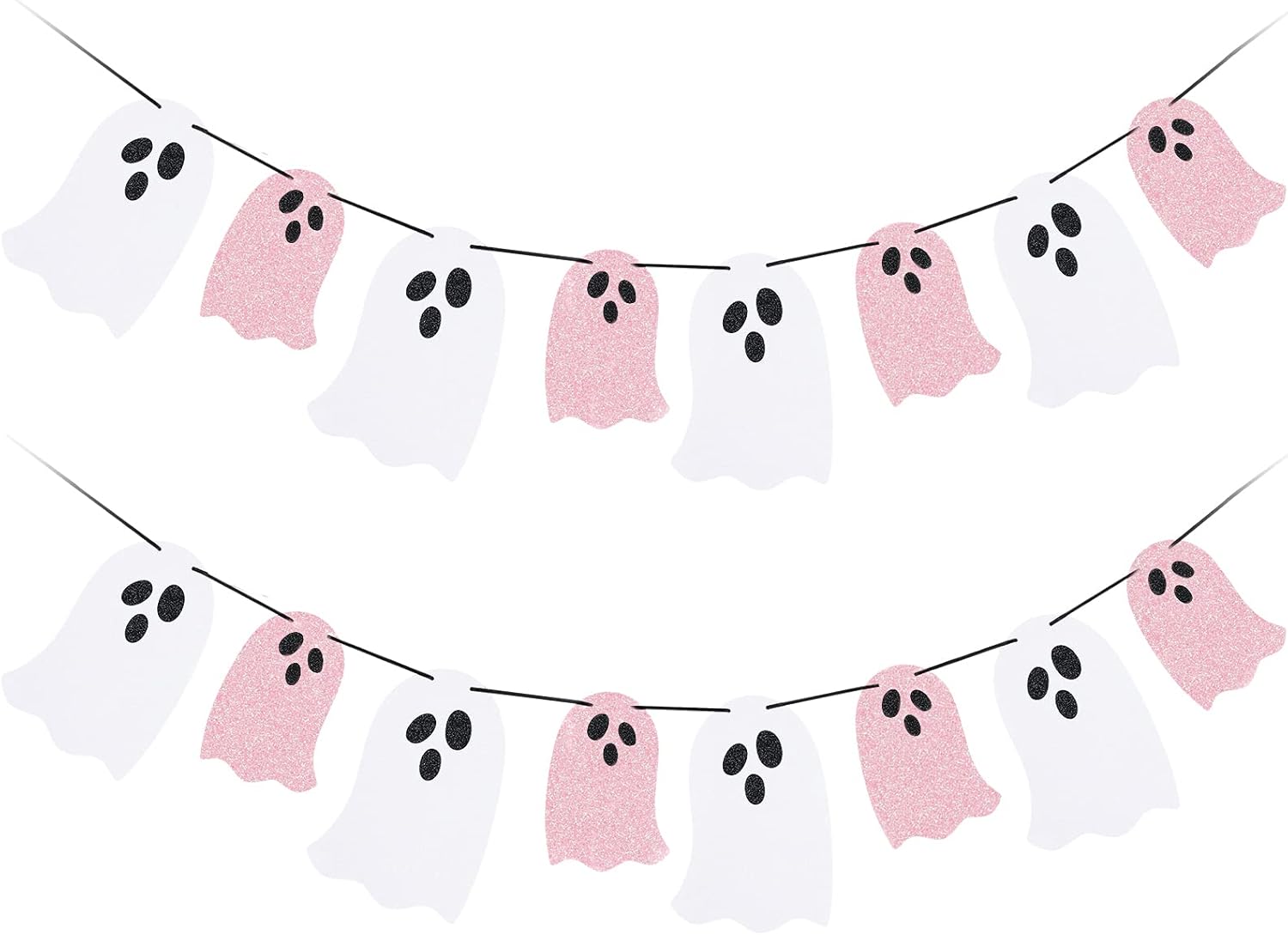 2 Pack Pink and White Halloween Ghost Garland Banner Decorations