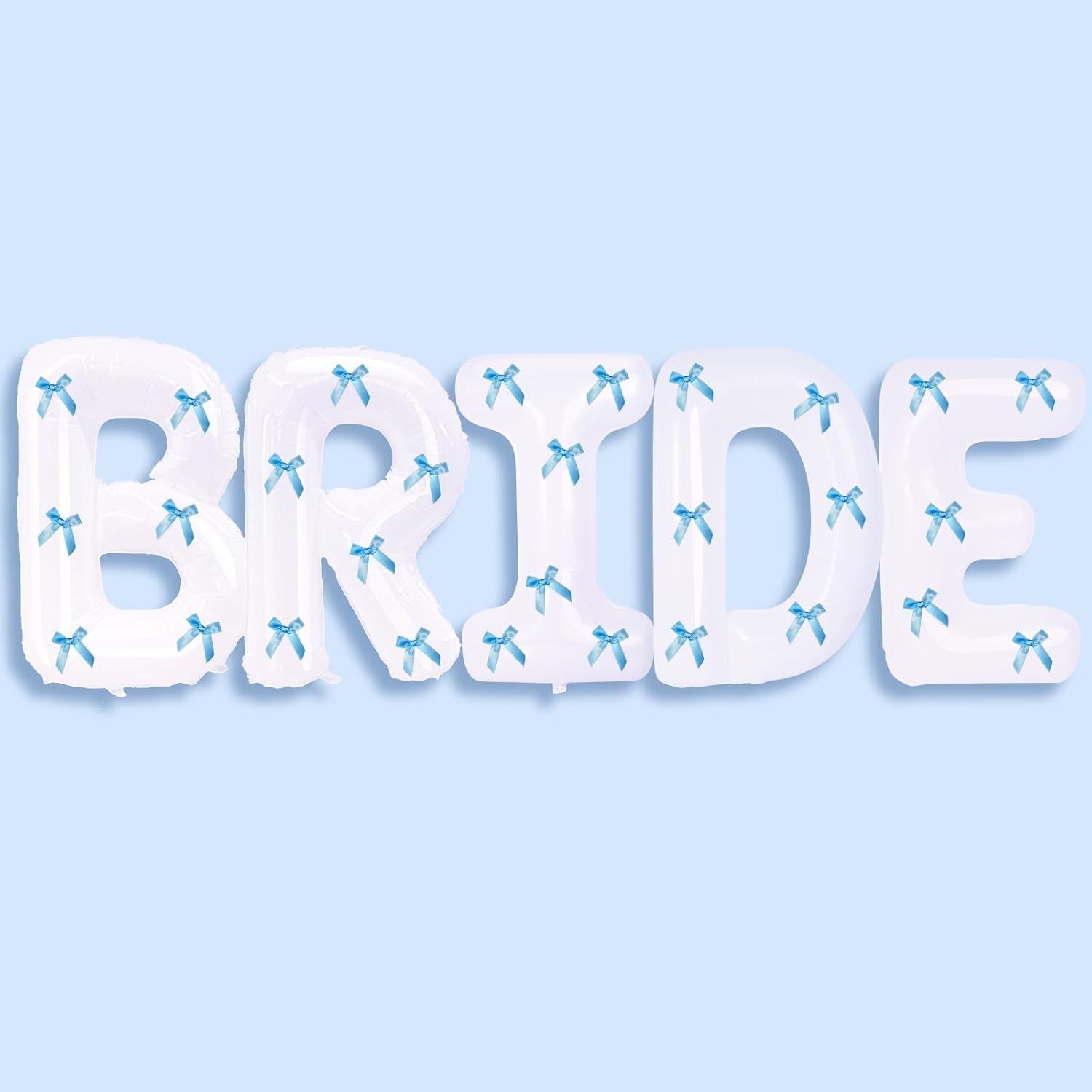 40 Inch White Bride Balloons with Blue Bows