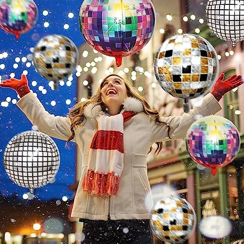 Kaluofan 9PCS Disco Balloons 22 Inches 4D Colorful