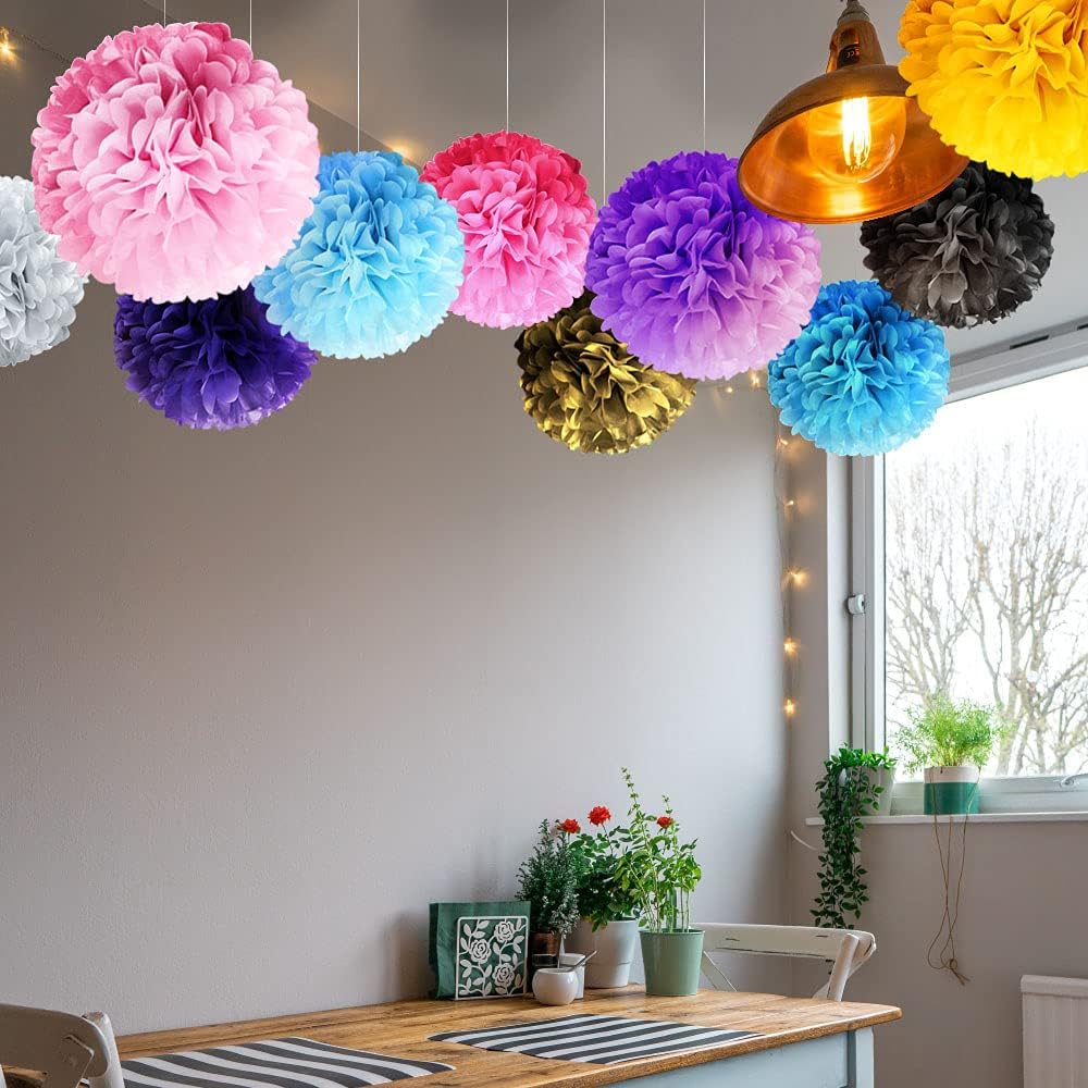 WIRESTER 10 Pcs Black 15 Inch Tissue Paper Flower Pom Poms